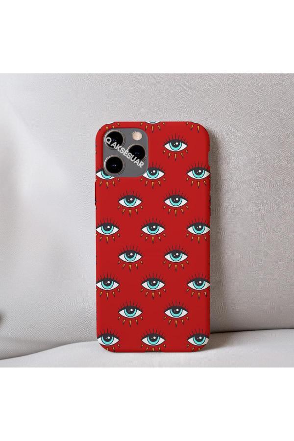 Q Aksesuar İphone 7 Uyumlu İçi Kadife Göz Desenli Telefon Kılıfı - Image 1