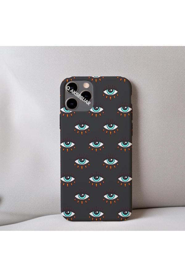 Q Aksesuar İphone Xs Max Uyumlu İçi Kadife Göz Desenli Telefon Kılıfı - Image 1