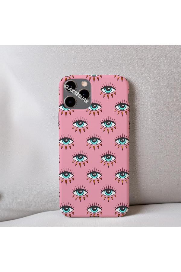 Q Aksesuar İphone 8 Uyumlu İçi Kadife Göz Desenli Telefon Kılıfı - Image 1