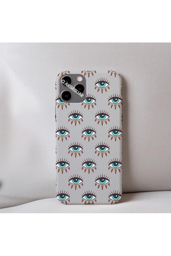 Q Aksesuar İphone Xs Uyumlu İçi Kadife Göz Desenli Telefon Kılıfı - Image 1