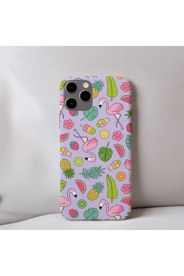 Q Aksesuar İphone 8 Uyumlu İçi Kadife Flamingo Desenli Telefon Kılıfı - Image 1