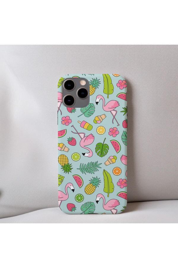 Q Aksesuar İphone 15 Plus Uyumlu İçi Kadife Flamingo Desenli Telefon Kılıfı - Image 1