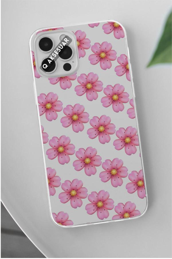 Q Aksesuar Poco F5 Uyumlu Pembe Çiçekler Tasarımlı Şeffaf Telefon Kılıfı - Image 1