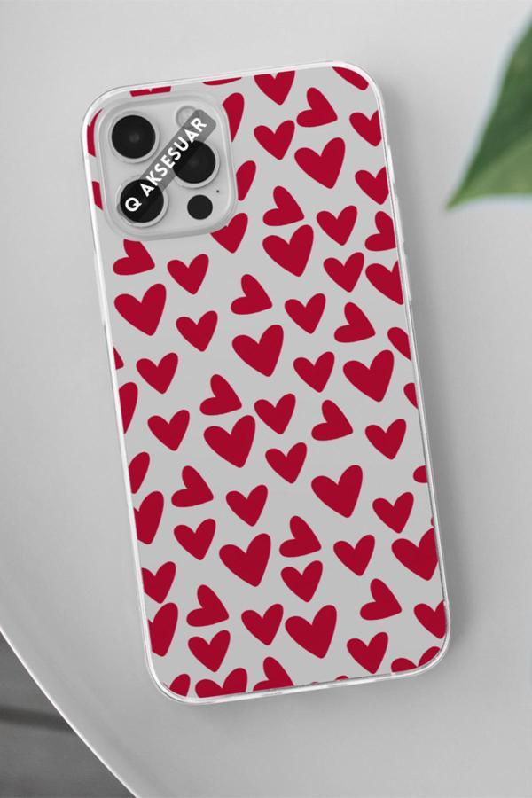 Q Aksesuar Honor 200 Uyumlu Kırmızı Kalp Tasarımlı Şeffaf Telefon Kılıfı - Image 1