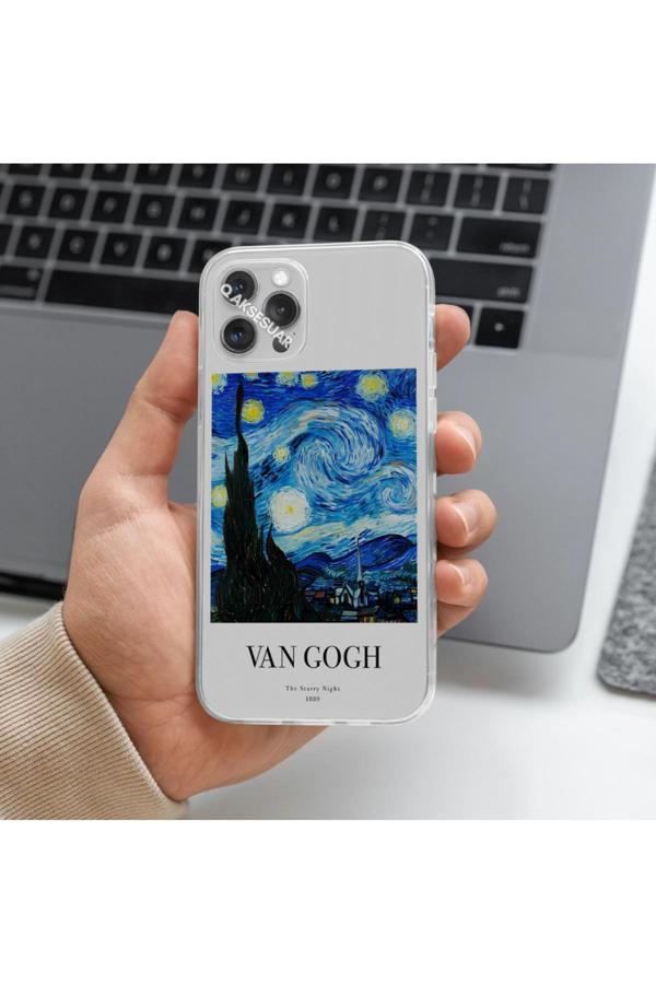 Q Aksesuar Samsung Galaxy S21 Uyumlu Van Gogh Tasarımlı Premium Şeffaf Telefon Kılıfı - Image 1
