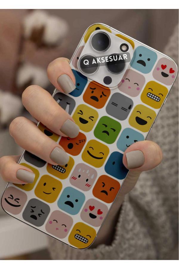 Q Aksesuar İphone 13 Uyumlu Emojiler Tasarımlı Şeffaf Telefon Kılıfı Kapak Case - Image 1