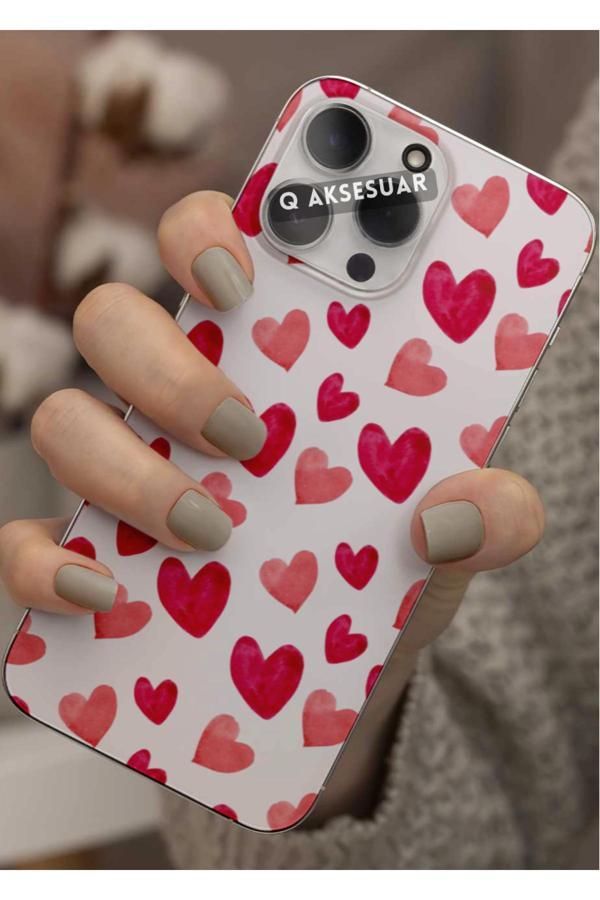 Q Aksesuar Vivo Y18 Uyumlu Kırmızı Kalpler Tasarımlı Şeffaf Telefon Kılıfı Kapak Case - Image 1