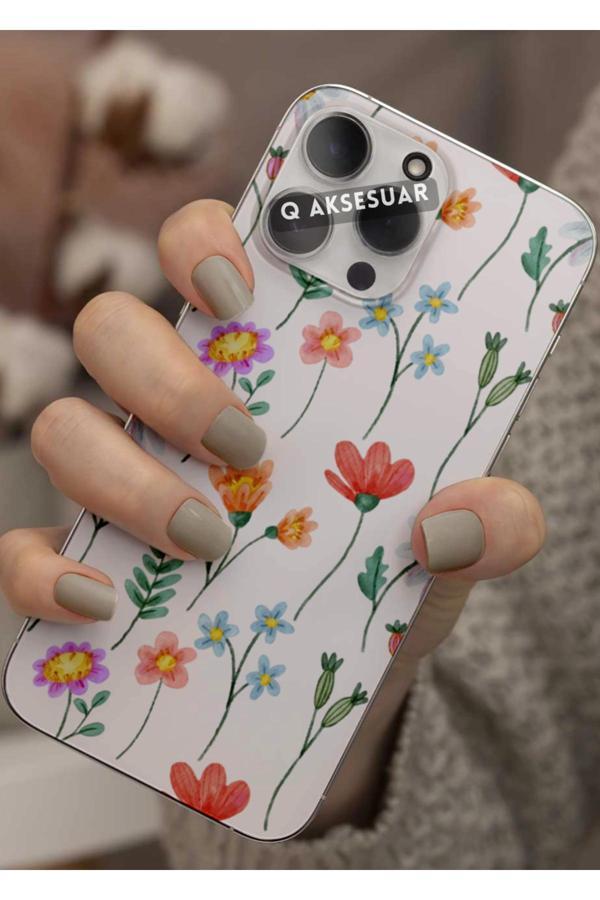 Q Aksesuar İphone 16E Uyumlu Çiçekler Tasarımlı Şeffaf Telefon Kılıfı Kapak Case - Image 1