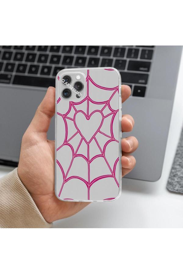 Q Aksesuar Xiaomi Redmi Note 10S Uyumlu Kalp Örümcek Ağı Tasarımlı Premium Şeffaf Telefon Kılıfı - Image 1