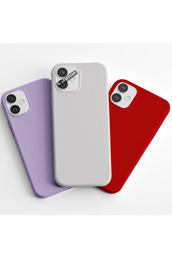 Q Aksesuar İphone 14 Pro Uyumlu 3'Lü Set Basic Telefon Kılıfı Lila-Beyaz-Kırmızı - Image 1