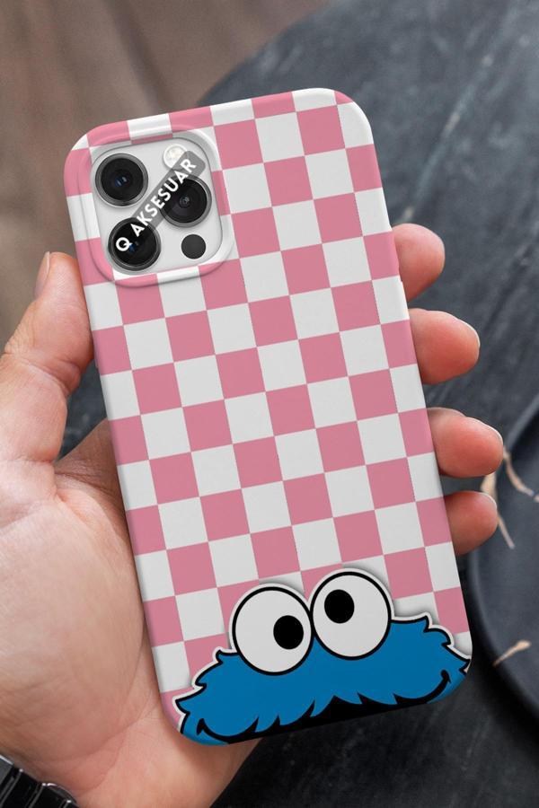 Q Aksesuar İphone 15 Pro Max Uyumlu Beyaz Kare Tasarımlı Şeker Pembe Premium Telefon Kılıfı - Image 1