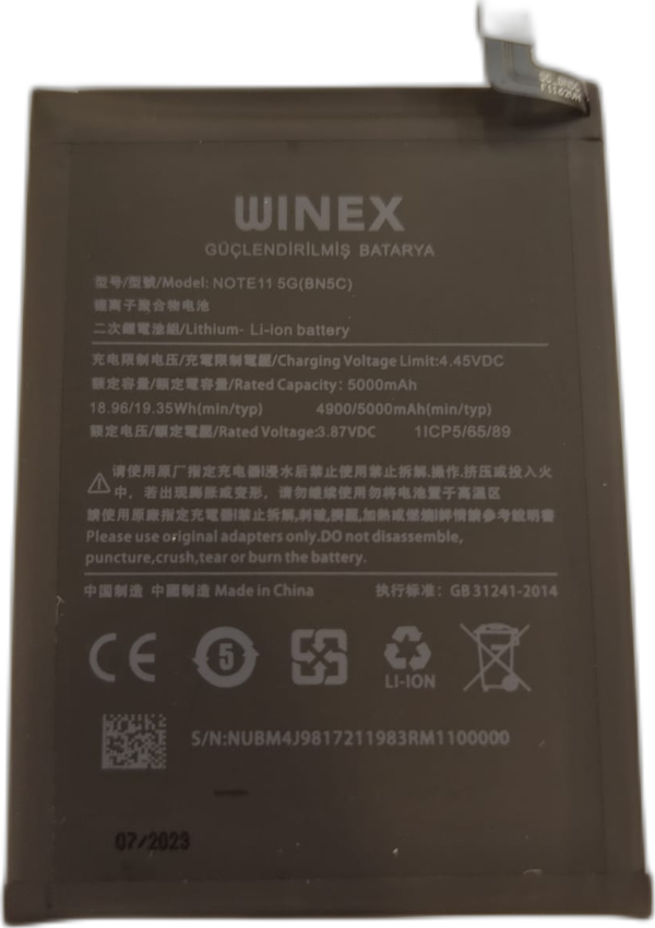Winex Redmi Note 11 5G Uyumlu Güçlendirilmiş Premium Batarya - Image 1