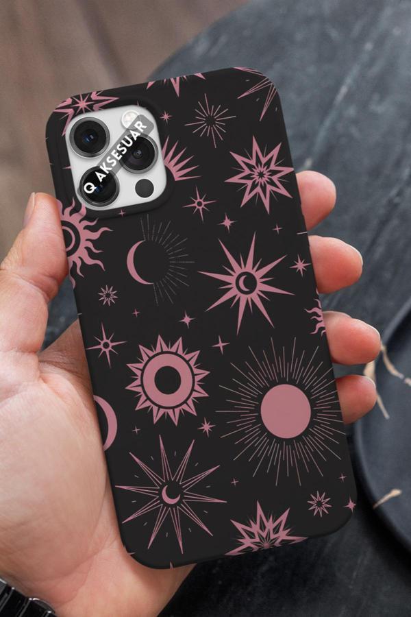 Q Aksesuar Samsung Galaxy A21S Uyumlu Pembe Yıldıız Tasarımlı Premium Telefon Kılıfı - Image 1