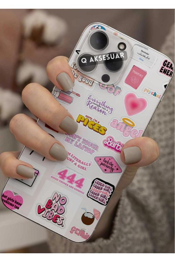 Q Aksesuar Samsung Galaxy A34 5G Uyumlu Pıces 444 Tasarımlı Şeffaf Telefon Kılıfı Kapak Case - Image 1