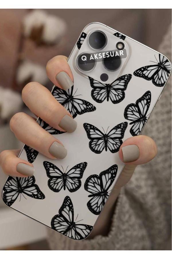Q Aksesuar Xiaomi Redmi Note 13 Pro Uyumlu Siyah Kelebek Tasarımlı Şeffaf Telefon Kılıfı Kapak Case - Image 1