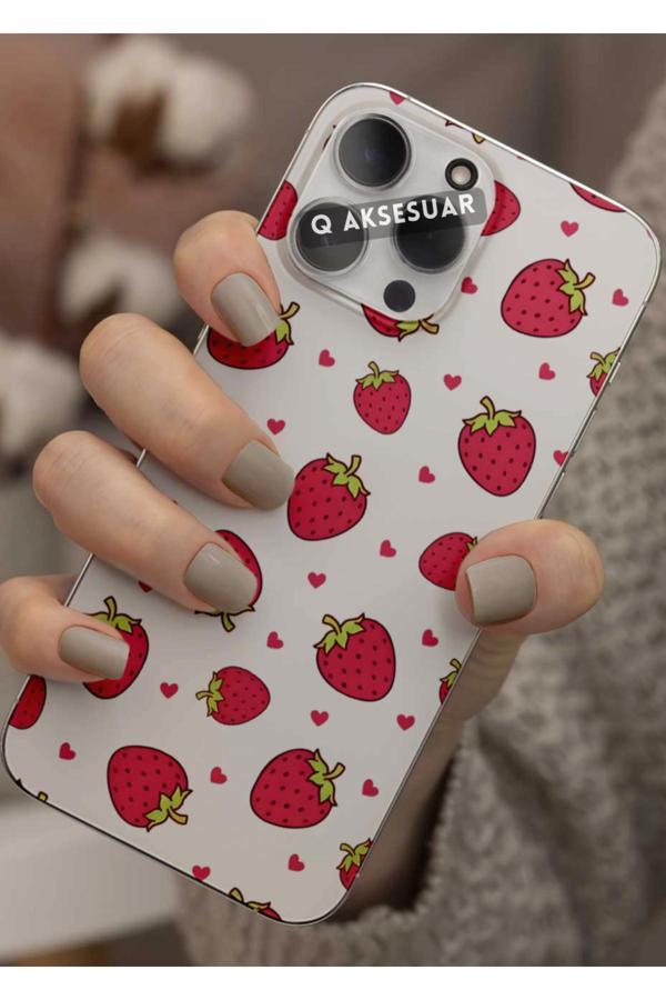 Q Aksesuar Xiaomi Redmi Note 10S Uyumlu Çilekler Tasarımlı Şeffaf Telefon Kılıfı Kapak Case - Image 1