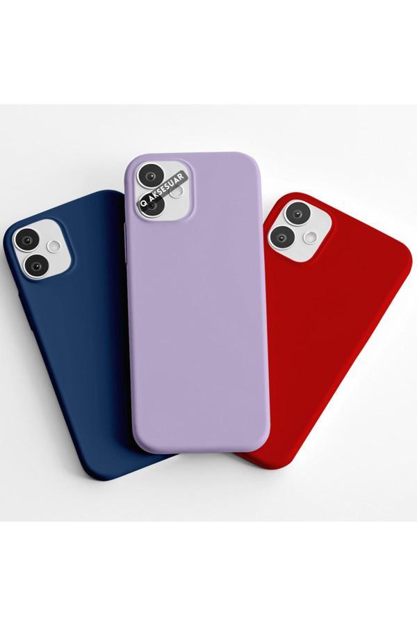 Q Aksesuar İphone Se 3 (2022) Uyumlu 3'Lü Set Basic Telefon Kılıfı Lacivert-Lila-Kırmızı - Image 1