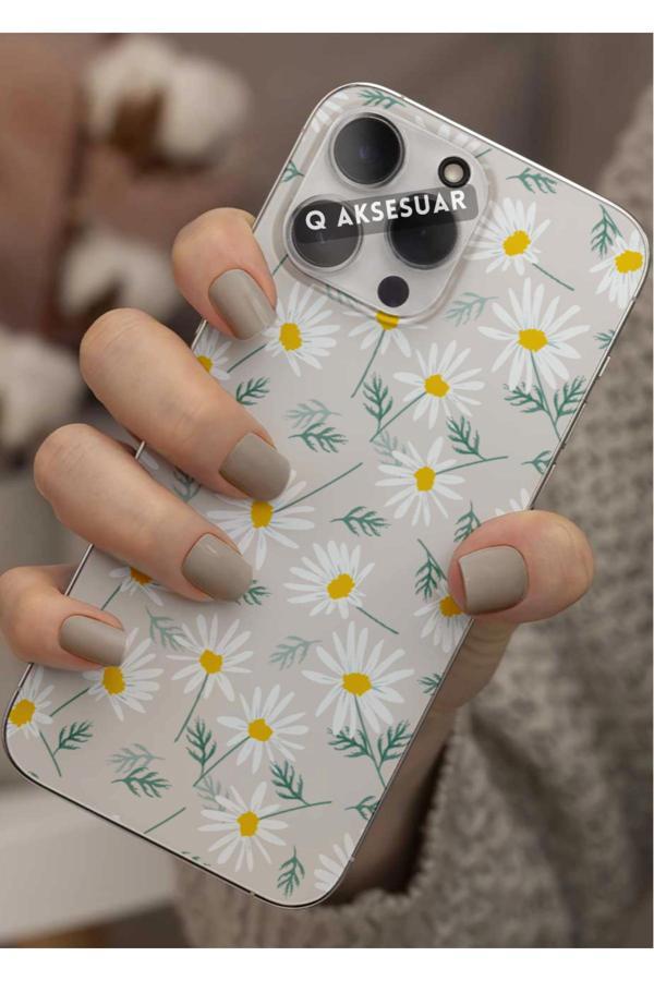 Q Aksesuar Omix X6 Uyumlu Papatyalar Tasarımlı Şeffaf Telefon Kılıfı Kapak Case - Image 1