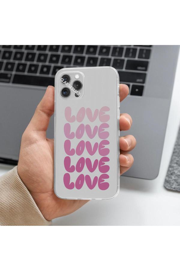 Q Aksesuar İphone 12 Uyumlu Love Tasarımlı Premium Şeffaf Telefon Kılıfı - Image 1