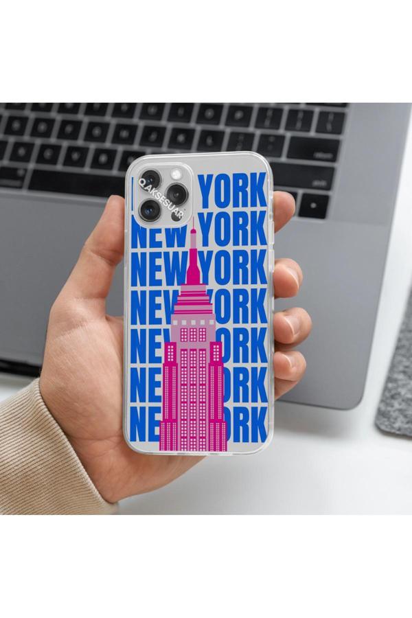 Q Aksesuar İphone 13 Uyumlu New York Tasarımlı Premium Şeffaf Telefon Kılıfı - Image 1