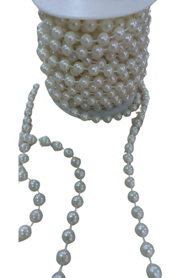 Sıralı Yuvarlak İnci En 1 cm Krem 1 Metre - Image 1