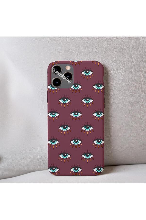 Q Aksesuar İphone 15 Pro Uyumlu İçi Kadife Göz Desenli Telefon Kılıfı - Image 1
