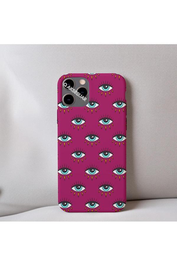 Q Aksesuar İphone Se 2.Nesil (2020) Uyumlu İçi Kadife Göz Desenli Telefon Kılıfı - Image 1