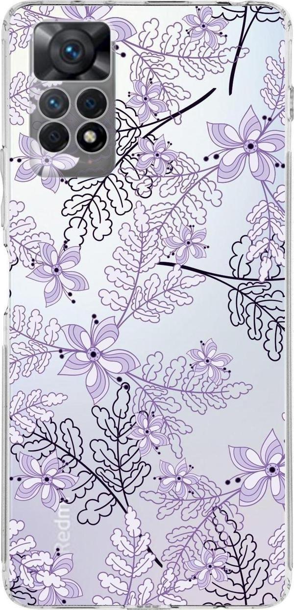 Printify Xiaomi Redmi Note 11S Uyumlu Kamera Korumalı Kapak Floral Lila Tasarımlı Şeffaf Kılıf - Image 1
