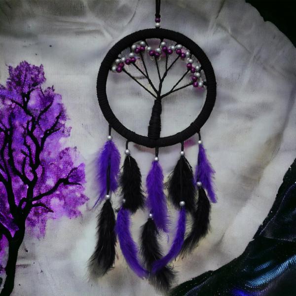 Mor İncili Hayat Ağacı Dream Catcher - Image 1
