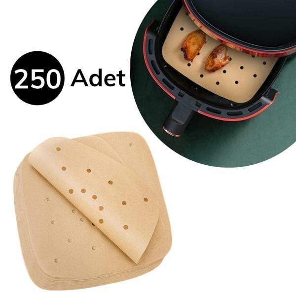 BUFFER® 250 Adet Air Fryer Pişirme Kağıdı Tek Kullanımlık Hava Fritöz Yağ Geçirmez Yapışmaz Gıda Pişirme Kağıdı Delikli Kare Model - Image 1