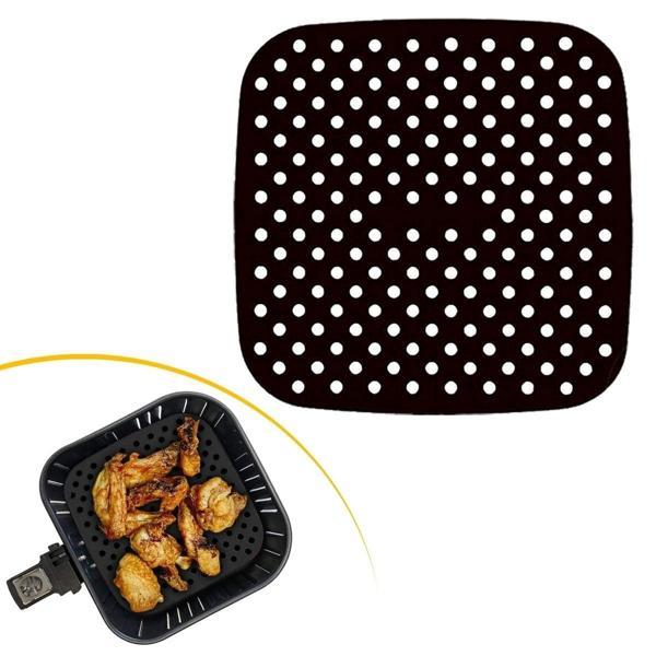  BUFFER® Siyah Isıya Dayanıklı Yıkanılabilir Silikon Fırın Ve Airfryer Kare Model Pişirme Matı 21,5 Cm - Image 1