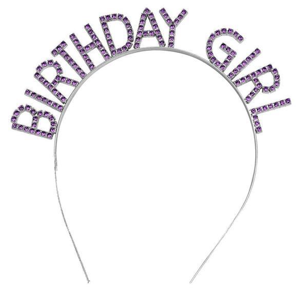 Mor Renk Kristal Taşlı Parlak Birthday Girl Yazılı Taç - Image 1
