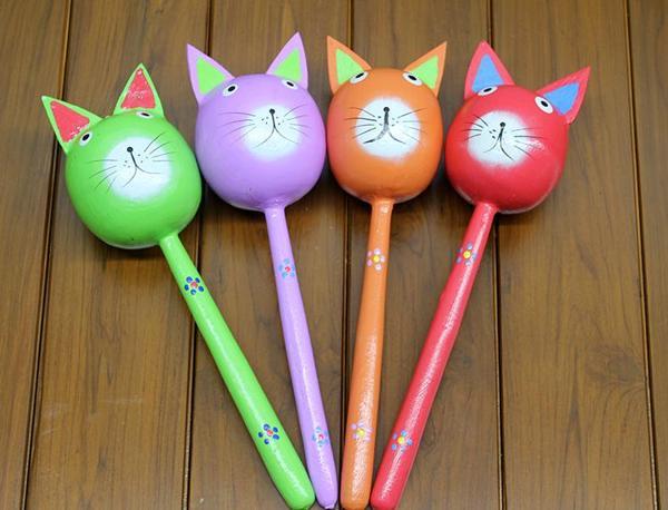 Ahşap Kedi Marakas Tekli  - Image 1