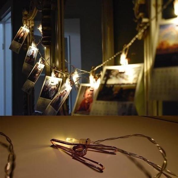 BUFFER® Bakır Renkli Led Işıklı Fotoğraf Asma Işık Süsleme Mandalları - Image 1