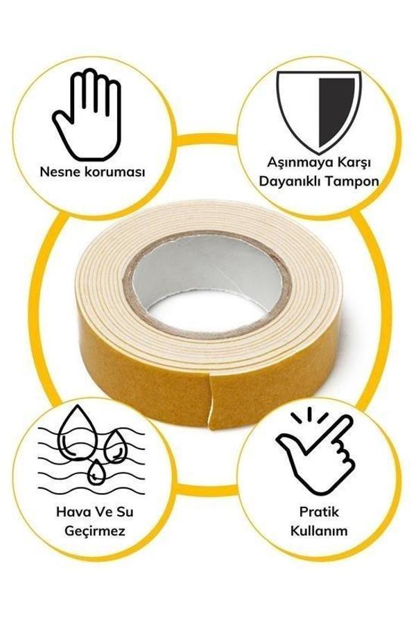 BUFFER® Çok Amaçlı Tüm Yüzeylerde Kullanıma Uygun Beyaz Çift Taraflı Köpük Sünger Montaj Bant - Image 1