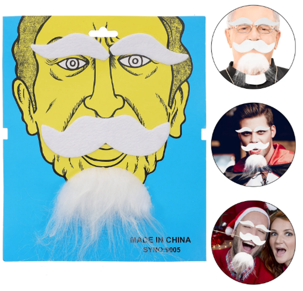 Beyaz Renk Kendinden Yapışkanlı Takma Sakal Bıyık ve Kaş Seti - Image 1