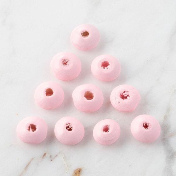 Loren 10 Adet Pembe Yassı Ahşap Boncuk - Image 1