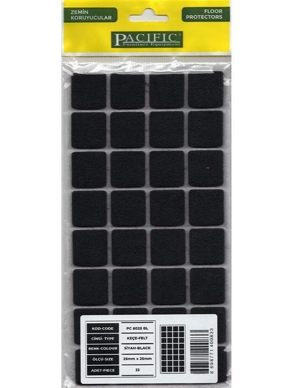 Pacific 6025 BL Yapışkanlı Keçe 25 mm X 25 mm Siyah - Image 1