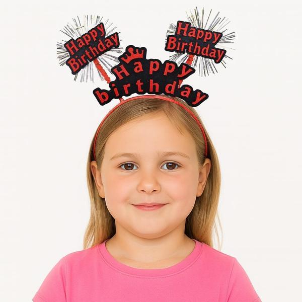 Kırmızı Renk Işıltılı Yazılı Doğum Günü Parti Tacı - Image 1