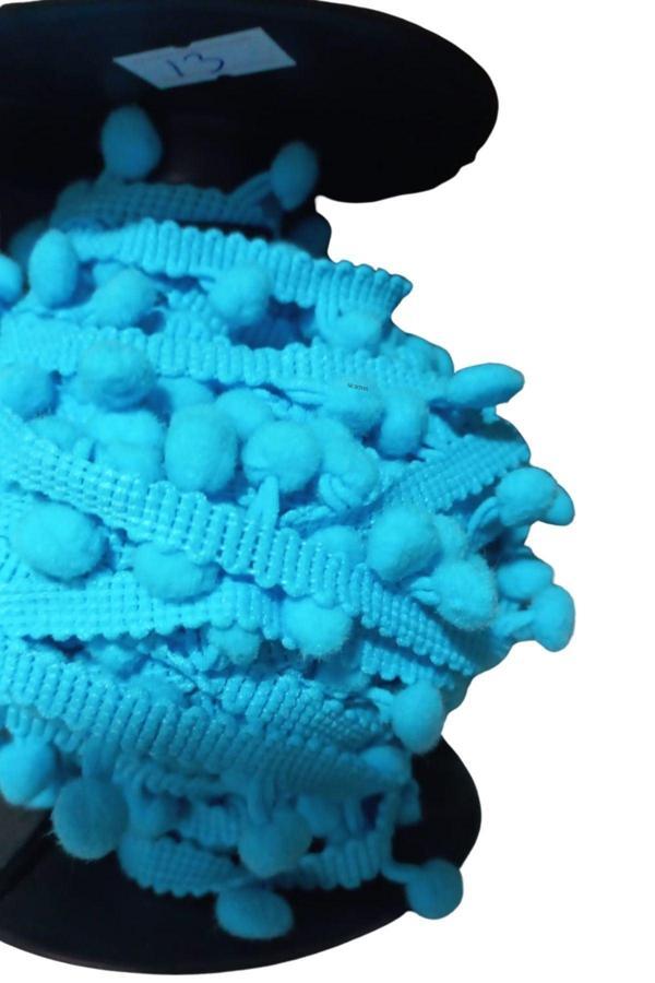 Sıralı Ponpon 1 Metre Bebe Mavisi - Image 1