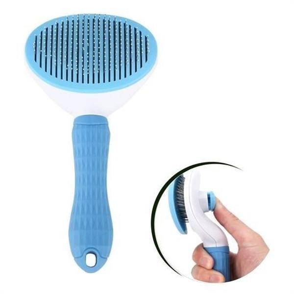 BUFFER® Kedi Köpek Tüy Toplayıcı Kendini Temizleyebilen Ergonomik Saplı Evcil Hayvan Tarağı Mavi  - Image 1