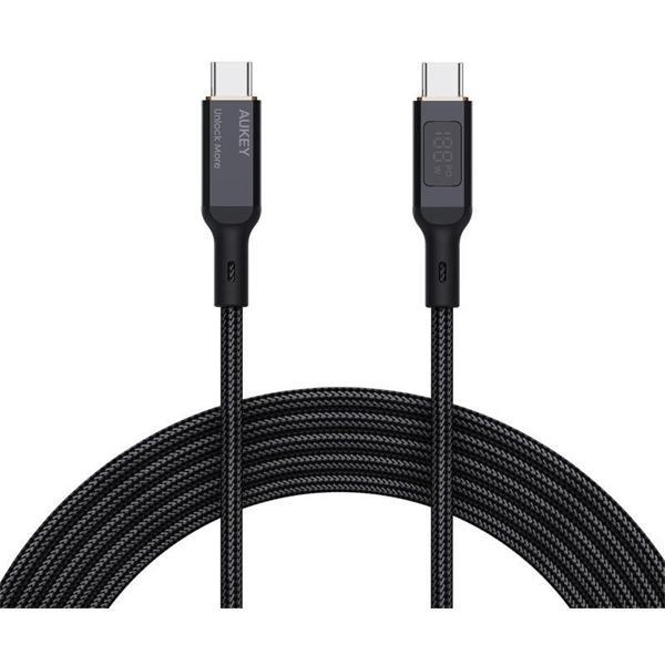 AUKEY CB-MCC102-BK 100W NAYLON ÖRGÜLÜ 5A 480MBPS TYPE-C TYPE-C LCD EKRANLI KABLO 1.8MT - Image 1