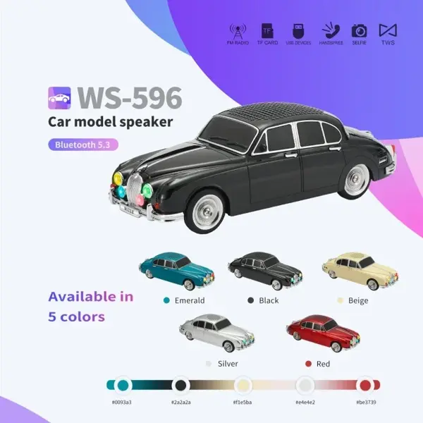 WS-596 Araba Görünümlü Kablosuz Bluetooth Hoparlör Siyah (5250) - Image 1