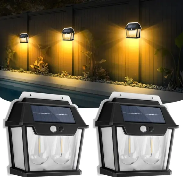 2 Ampullü Hareket Sensörlü Solar Güneş Enerjili Ampul Led Duvar Lambası (5250) - Image 1