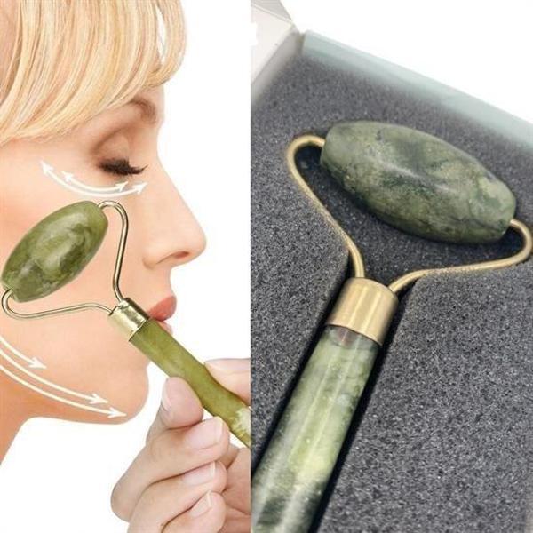 BUFFER® Özel Süngerli Kutusunda Kırılmaz Çift Taraflı 2li Cilt Yüz Masaj Aleti Jade Roller Yeşim Taş - Image 1