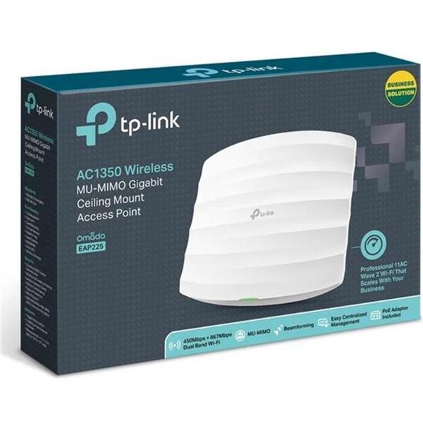 TP-LINK OMADA EAP225 AC1350 DUAL BAND WIFI 1XGBIT RJ45 450MBPS/2.4GHZ TAVAN TİPİ ACCESS POINT (POE ADAPTÖRÜ DAHİL) - Image 1