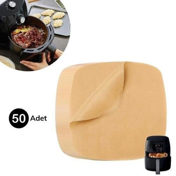 50 Adet Air Fryer Pişirme Kağıdı Tek Kullanımlık Yağ Su Geçirmez Yapışmaz Deliksiz Düz Kare Model - Image 1