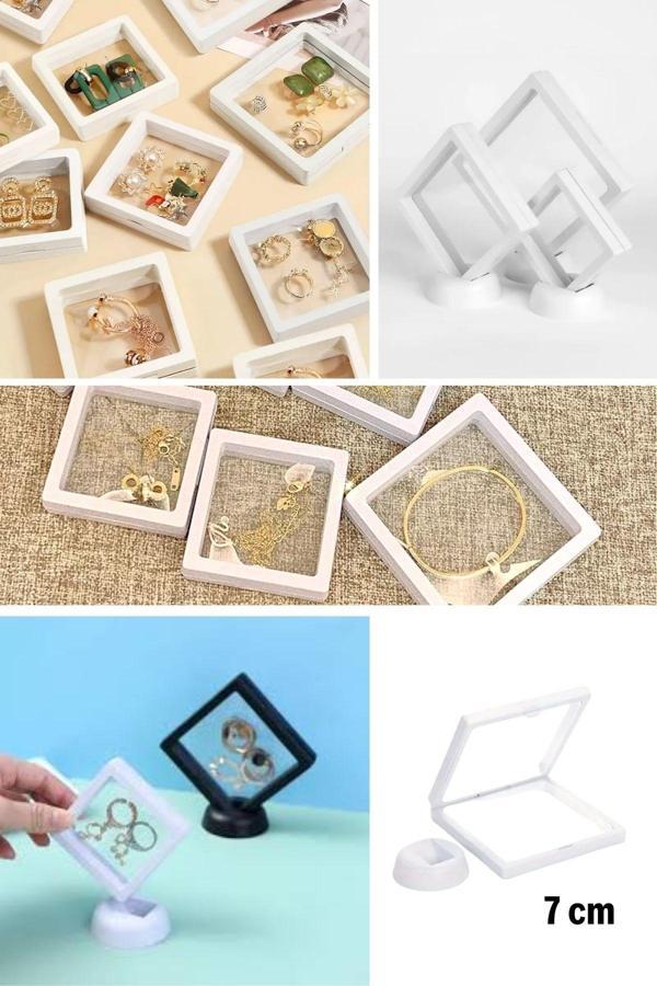 BUFFER® 7x7 cm Standlı 3D Takı Ziynet Hatıra Koleksiyon Saklama Kutusu Şeffaf Film Çerçevesi - Image 1