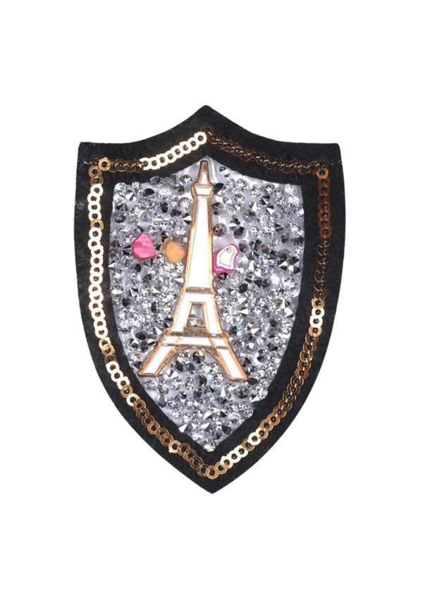 Aplike Ütü İle Yapışan Taşlı Eyfel Kulesi Beyaz Arma 6 cm - Image 1