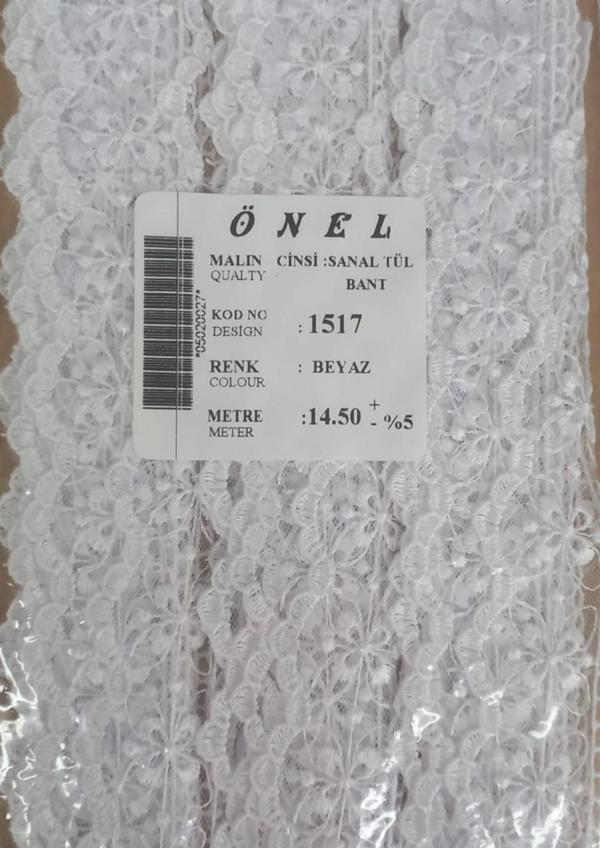 Dantel Polyester Sanal Tül Bant Beyaz 14,50 Metre En 6 cm ON-1517-B - Image 1